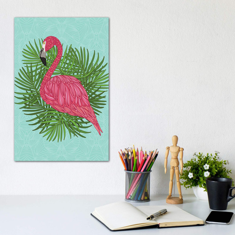 «Pink Tropical Flamingo» par Angelika Parker - impression d'art graphique, H 12 po x l 8 po x P 0,75 po, Toile tendue
