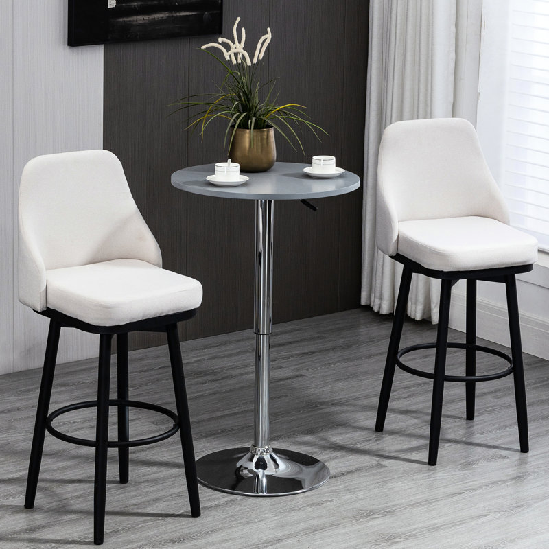 De 2 tabourets de bar, conception pivotante à 360 °, siège de 29,5 po, revêtement blanc crème avec pieds et repose-pieds en acier, chaises modernes de 2 pièces, capacité, hauteur du siège, base confortable et solide