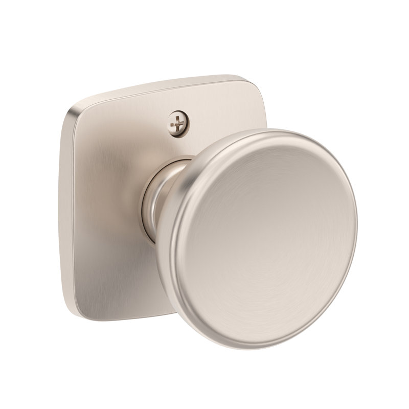 Solvang Passage Knob with Soft Square Rose in Matte Black, Satin Nickel
