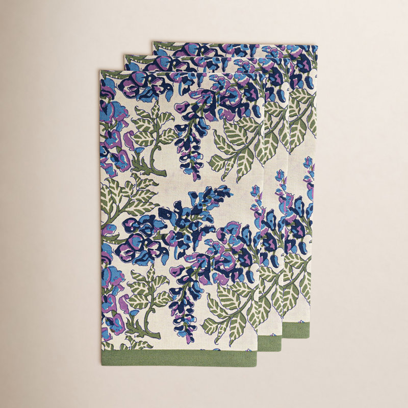 Kappa Floral Tea Towel Kitchen Towel, Olive Green/Blue/Ivory/Purple