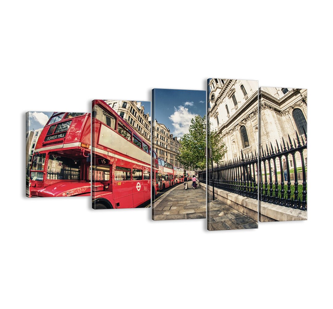 5-tlg. Leinwandbilder-Set - Fotografie „London Street in Grey and Red”