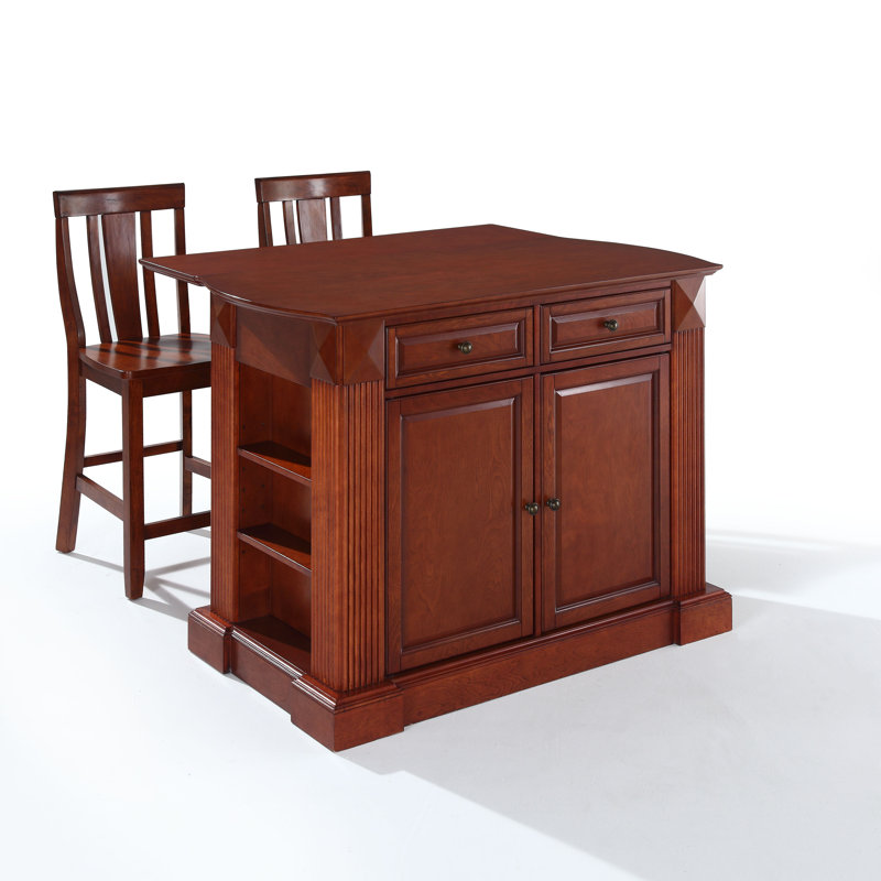 Diamondback Solid Wood Top Kitchen Island Set, Classic Cherry