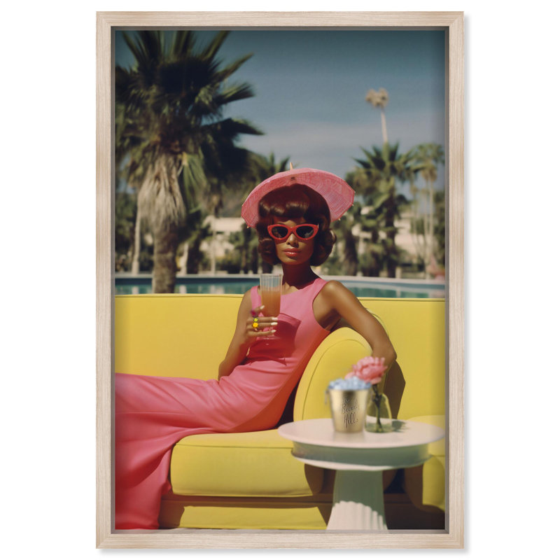 Oliver Gal Stylish Palm Springs Lady III Fashion - Luxury Shadowbox Framed Wall Art, 26" H x 18" W, Cream