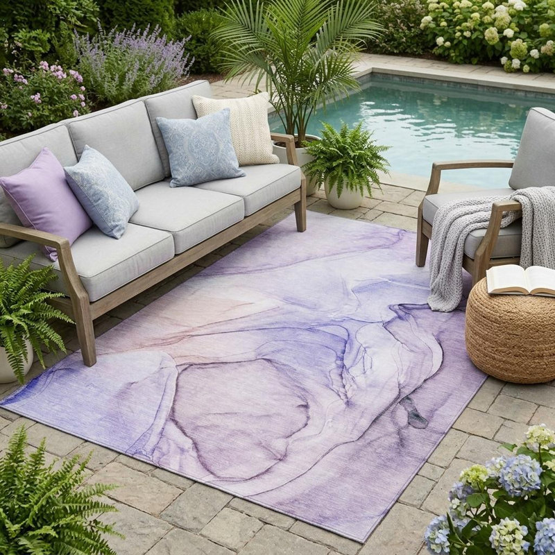 Tapis extérieur lavable antidérapant gris et mauve 5 pi x 8 pi, L 60 po x L 90 po