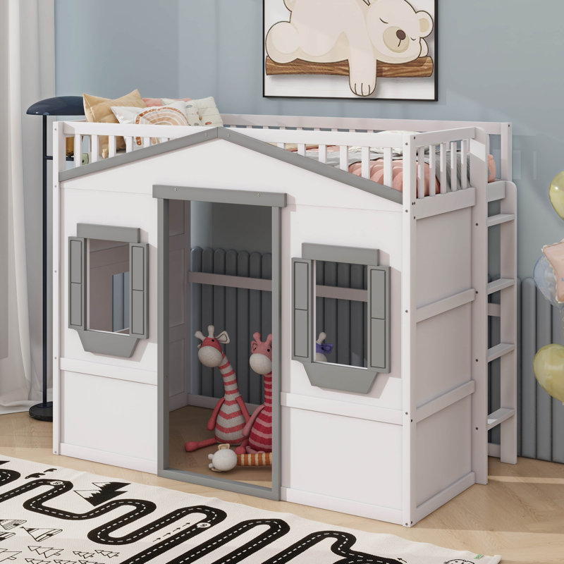 Lit mezzanine Abhir Kids, Blanc / gris, Lit simple