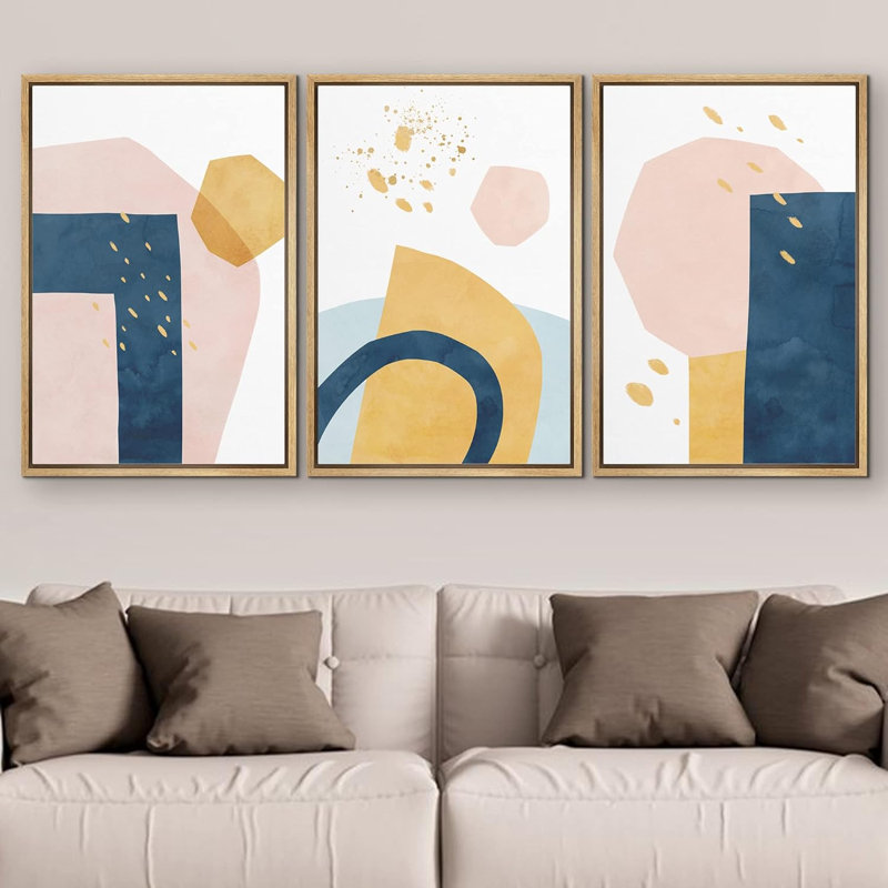 "Peinture géométrique pastel, éclaboussures de symboles, formes, illustrations abstraites, décor moderne, relax, calme et chic" - 3 pièces