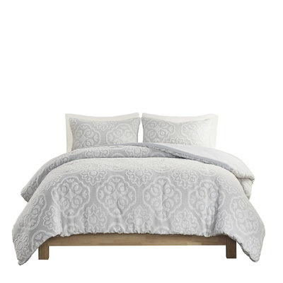 King/ King Duvet Cover With - Grey White , Machine Washable, Comfortable Bedding 3 Piece Medallion Soft Fabric, Buttoned
