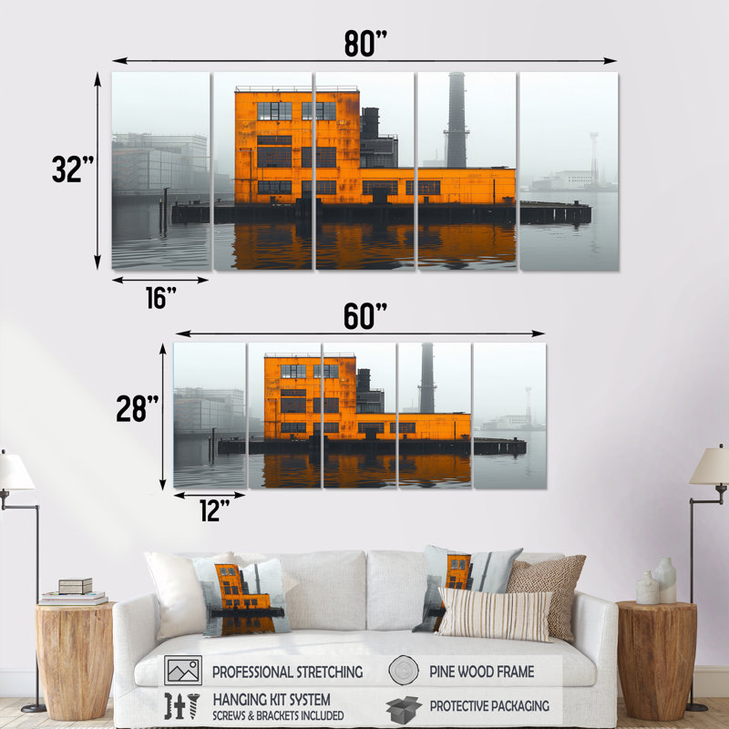 Ensemble d'art mural en toile jaune et gris Urban Oasis Factories II, H 28 po x l 60 po