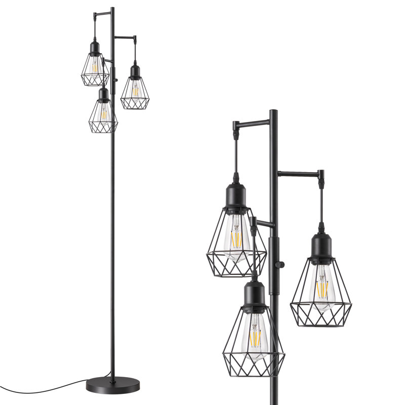 Lampe sur pied à branches 69 "à 3 lumières à intensité variable avec 3 ampoules DEL, Noir