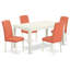 Ensemble de table de salle à manger 7 pièces composé d'une table de salle à manger rectangulaire et de 6 chaises de salle à manger Parson en simili cuir rose flamant, blanc lin-88061767-88061769-13053065