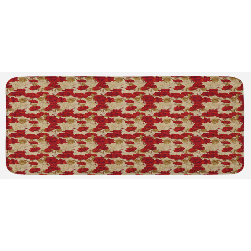Tapis de cuisine romantique rouge et rose avec croquis classique de la Saint-Valentin