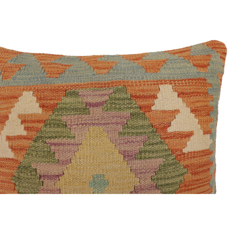Coussin kilim tissé à la main Southwestern Marsh, H 20 po x l 20 po, Orange / bleu / beige / vert