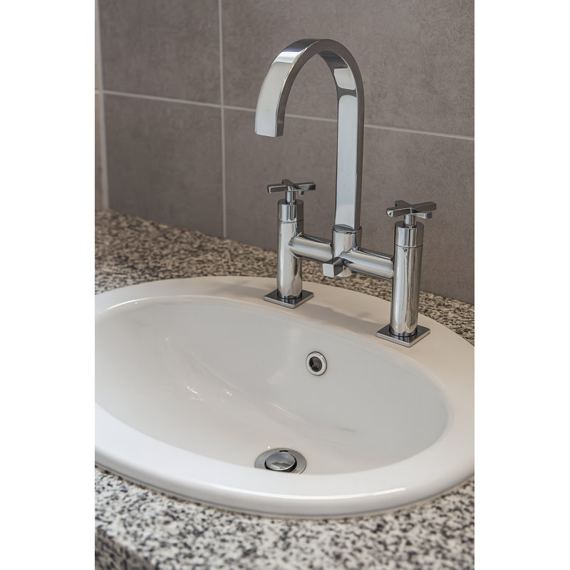 Juno Showers Double Handle Widespread Bathroom Faucet Elegant Chrome Finish