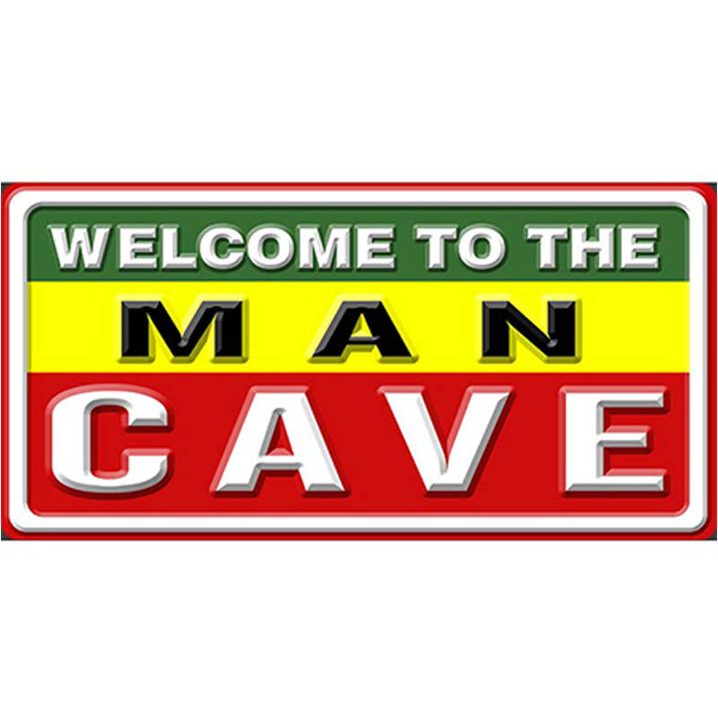 Welcome Man Cave - impression sur métal, Vert / Jaune / Rouge