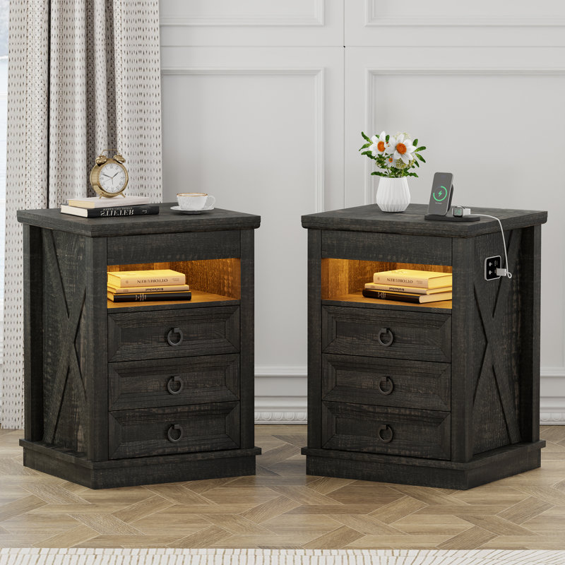 3-drawer Nightstand With Hidden Storage, Brown