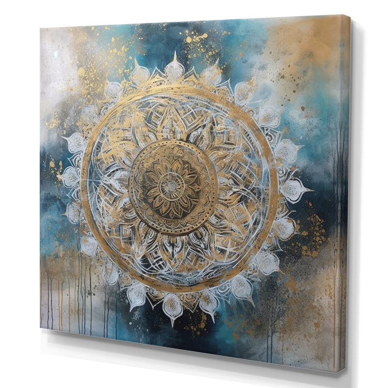 Sarcelle et mandala doré III sur toile, H 36 po x l 36 po x P 1,5 po, Toile tendue