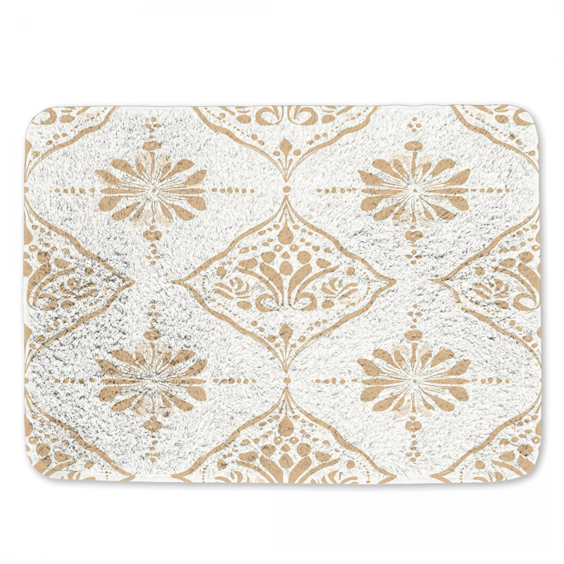 Tapis de bain beige à motif géométrique moderne pour salle de bain, L 24 po x l 17 po
