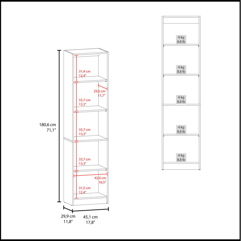 Natural Oak and White 5-Shelf Bookcase with Open Storage, Perfect for Modern and Stylish Organization