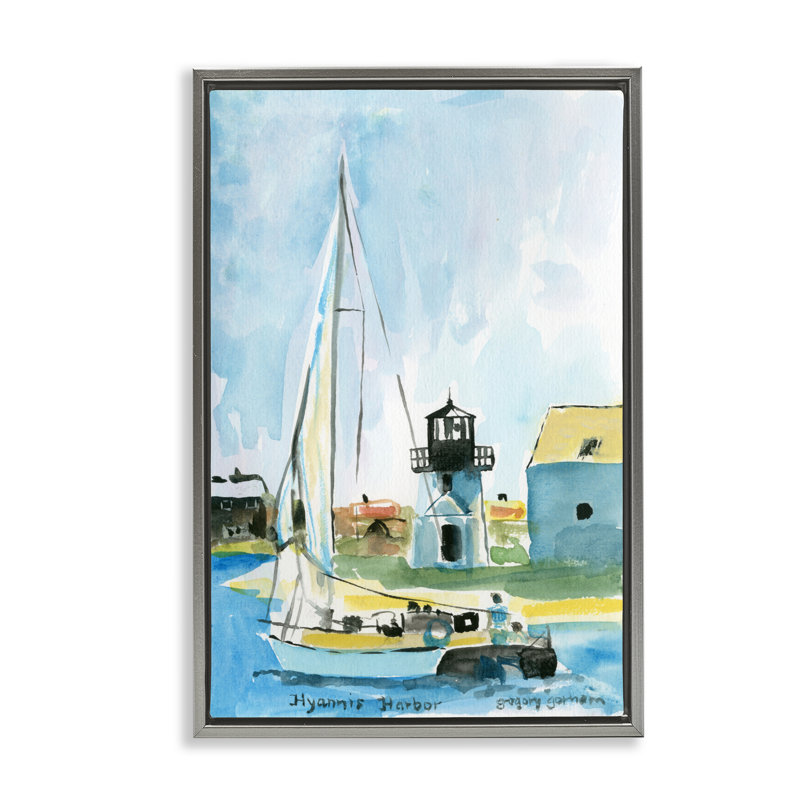 Art mural sur toile Hyannis Safe Harbor Floater, design par Greg Gorham, Cadre flottant gris lustré, 31" H x 21" W