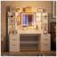 Grand bureau de coiffeuse avec lumières DEL réglables, 8 tiroirs et tablettes ouvertes pour un rangement organisé et des routines de beauté améliorées