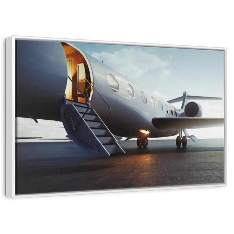 Avion privé de luxe, 46 po x 31 po, Cadre flottant blanc