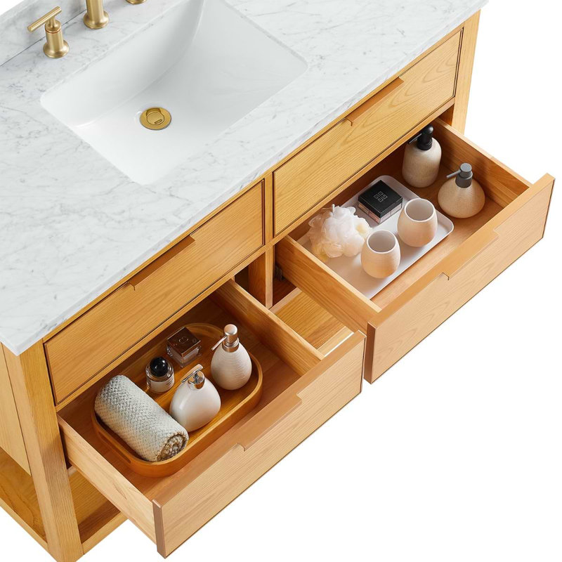 Dayton 48" Woodgrain Vanity With Carrara Marble Top