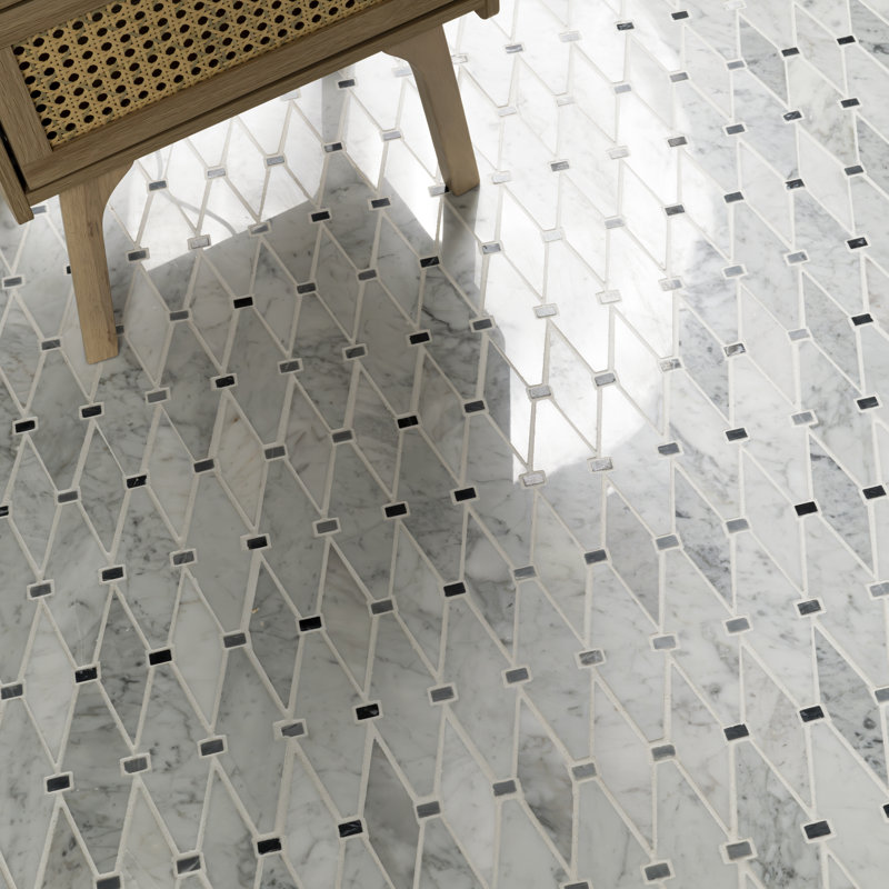 Carrara White Geometric 11 in. x 12 in. Polished Marble Mosaic Floor and Wall Tile
