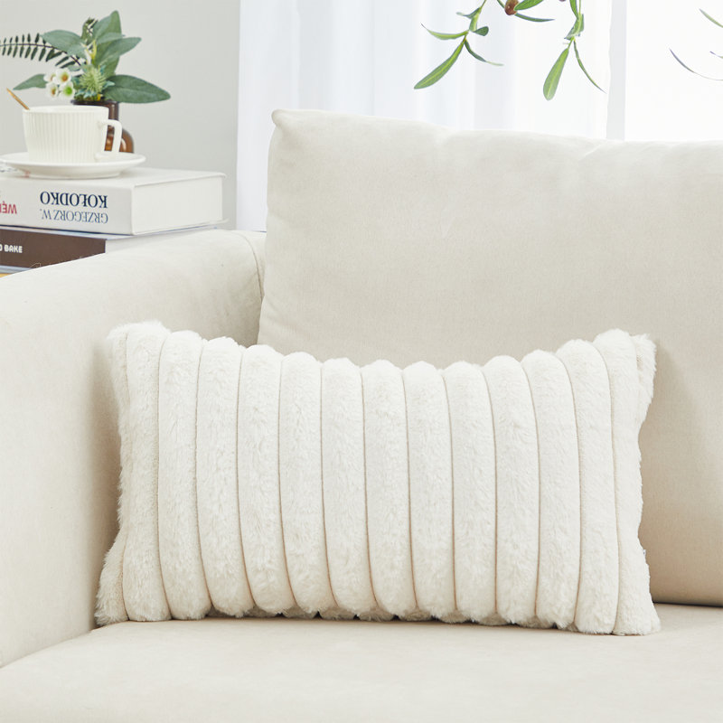 Housse et insert de coussin rectangulaire en fausse fourrure, Blanc