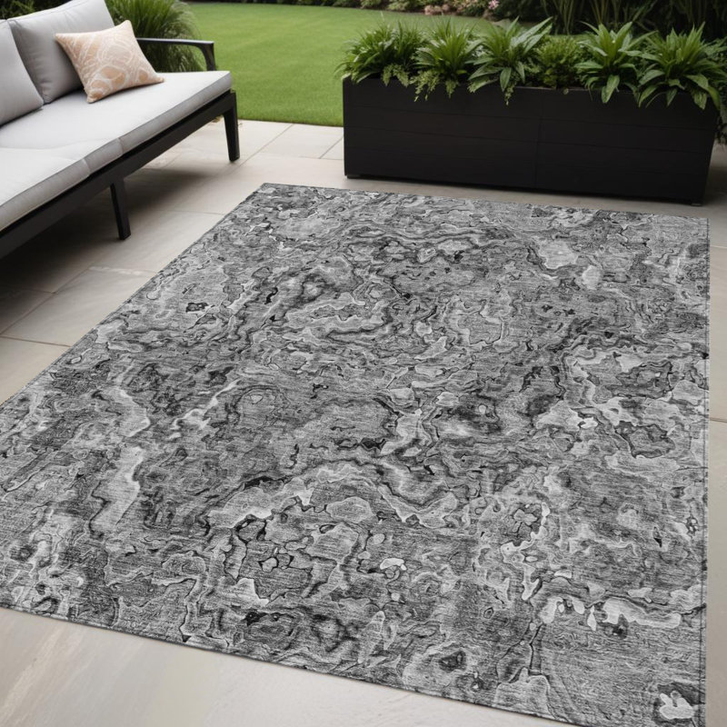 Tapis extérieur lavable abstrait gris anthracite 5 pi x 8 pi