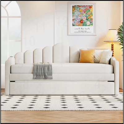 Lit de jour simple en velours rembourré avec couchette et chargement USB, aucun sommier nécessaire