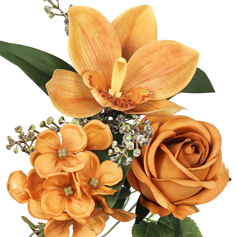 Bouquet de tiges de fleurs artificielles, orchidées et cymbidium, Brun café