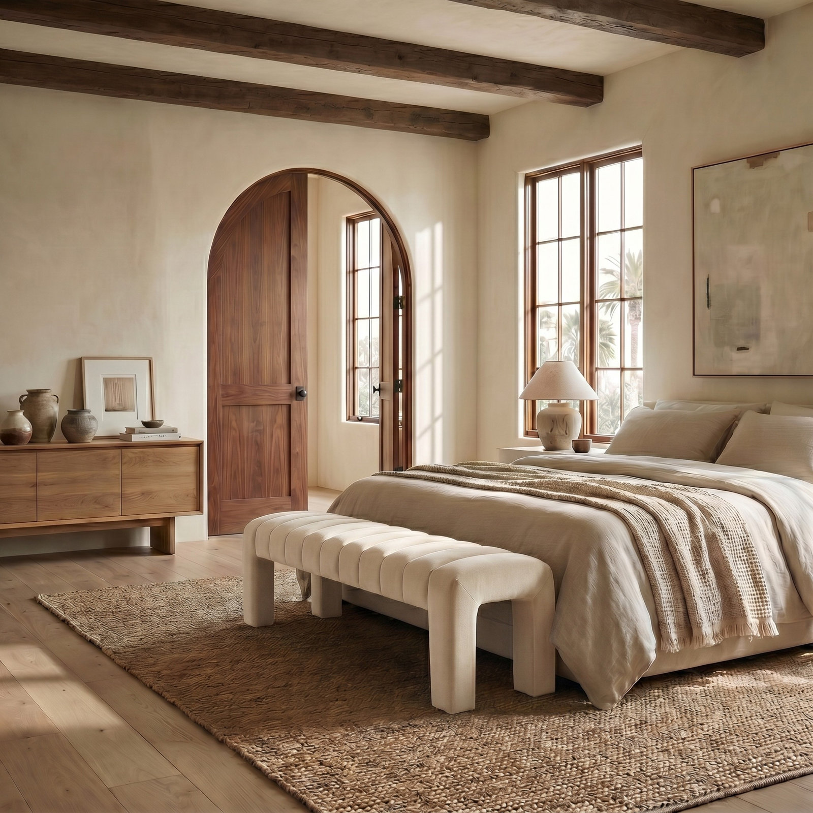 Gliese 63" Velvet Bedroom Bench, Cream Velvet