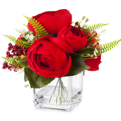 Arrangement floral pivoines en soie dans un vase
