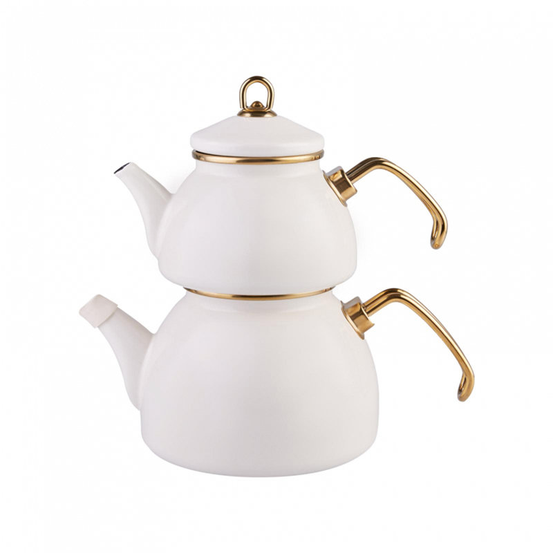 Karaca Retro Enamel Induction Teapot Set, Cream
