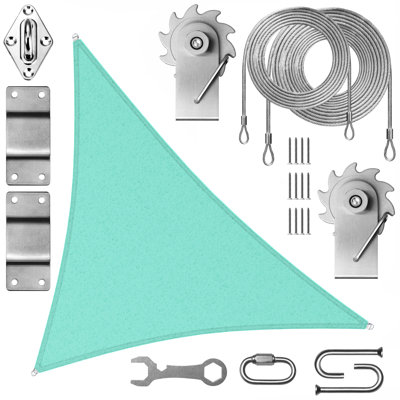 Colourtree Triangle Waterproof Sun Shade Sail With Installation Winch Kit