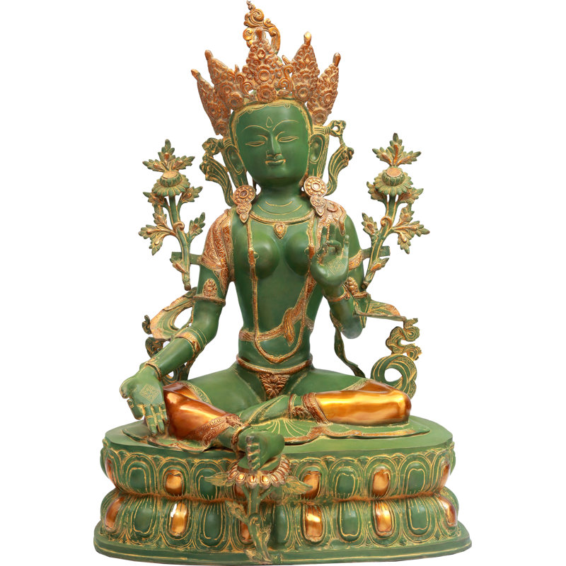34 po. Le majestueux Tara vert en laiton | Fait à la main | Fabriqué en Inde