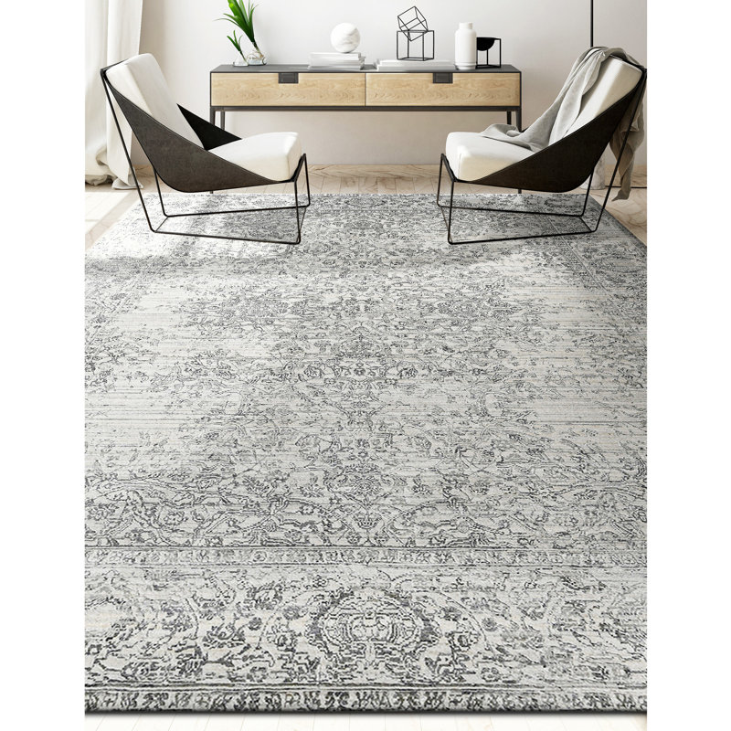 Hand Knotted Area Rug in Charcoal, Rectangle 8' x 10'
