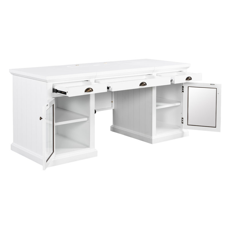 Bureau de direction 67 po avec 2 armoires et 3 tiroirs, Blanc cassé