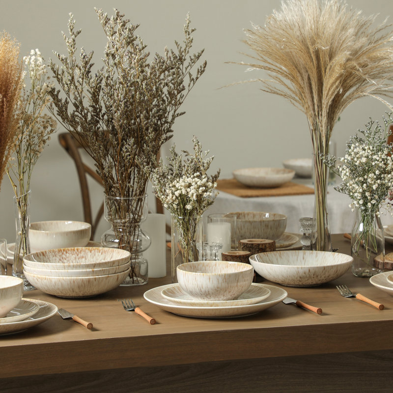Stone Lain Riley 8-Piece Pasta Bowl Set Stoneware, Beige