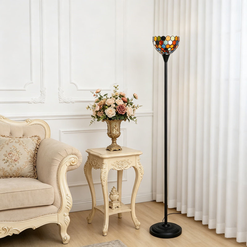 Lampe sur pied de style Tiffany avec abat-jour en verre coloré - applique rétro faite à la main pour le salon et la chambre à coucher