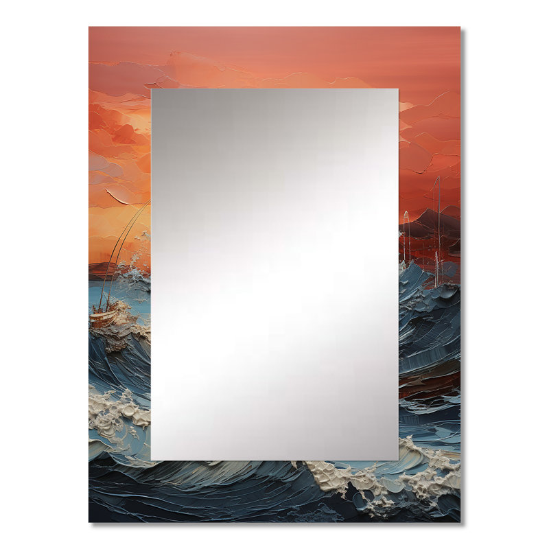 Bold Beach Sunset Scenery III - miroir mural Coastal Sunset, miroir décoratif bleu, impression sur métal, 32 po x 24 po