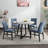 Roundhill Furniture Edo 5-Piece Dining Set, Round Trestle Table And 4 Upholstered Chairs, Gray And Blue-241755314