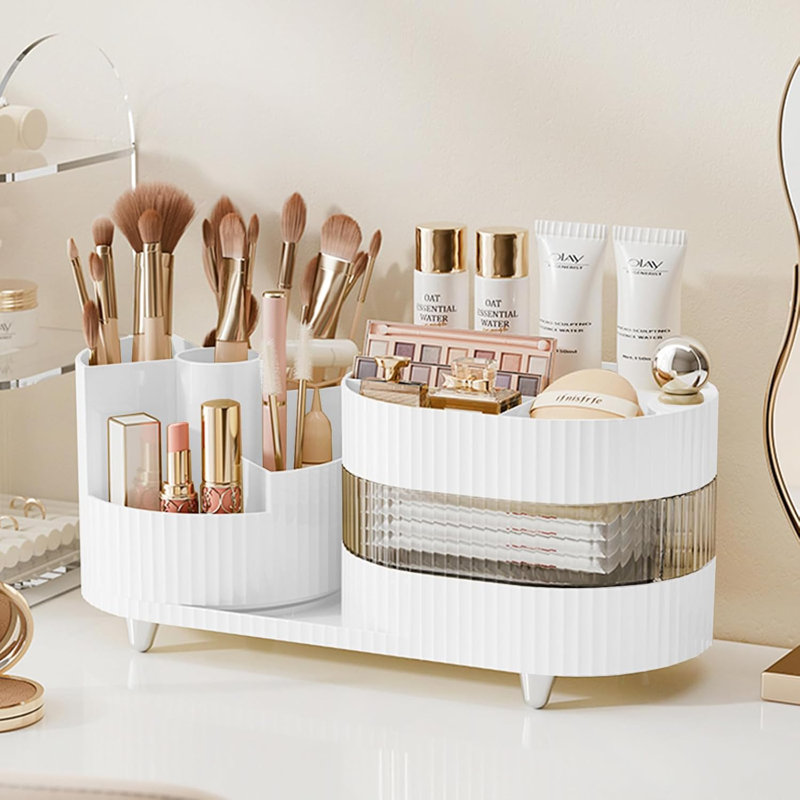 Organisateur de maquillage rotatif à 360 ° avec rangement à 3 niveaux - Porte-pinceau à cosmétiques multifonctionnel et vitrine de soins de la peau pour comptoir, meuble-lavabo, salle de bain