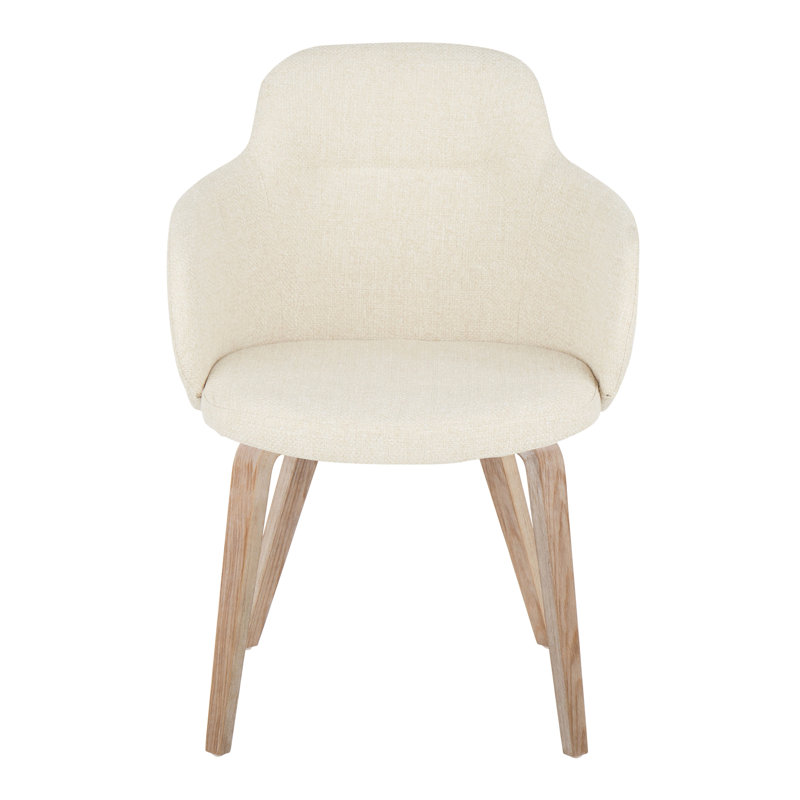 Beige Upholstered Wood Arm Chair Set of 2