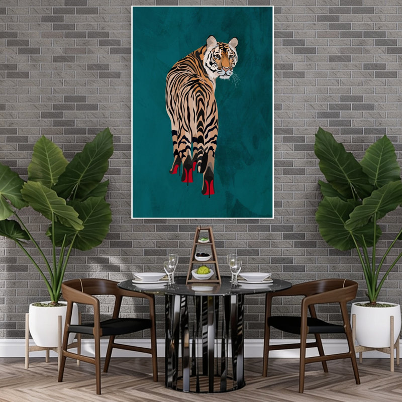 Elegant Tiger Heels Elegant Modern Contemporary Cat Tiger Wildlife Wall Art Print by Sarah Manovski - Wrapped Canvas Print