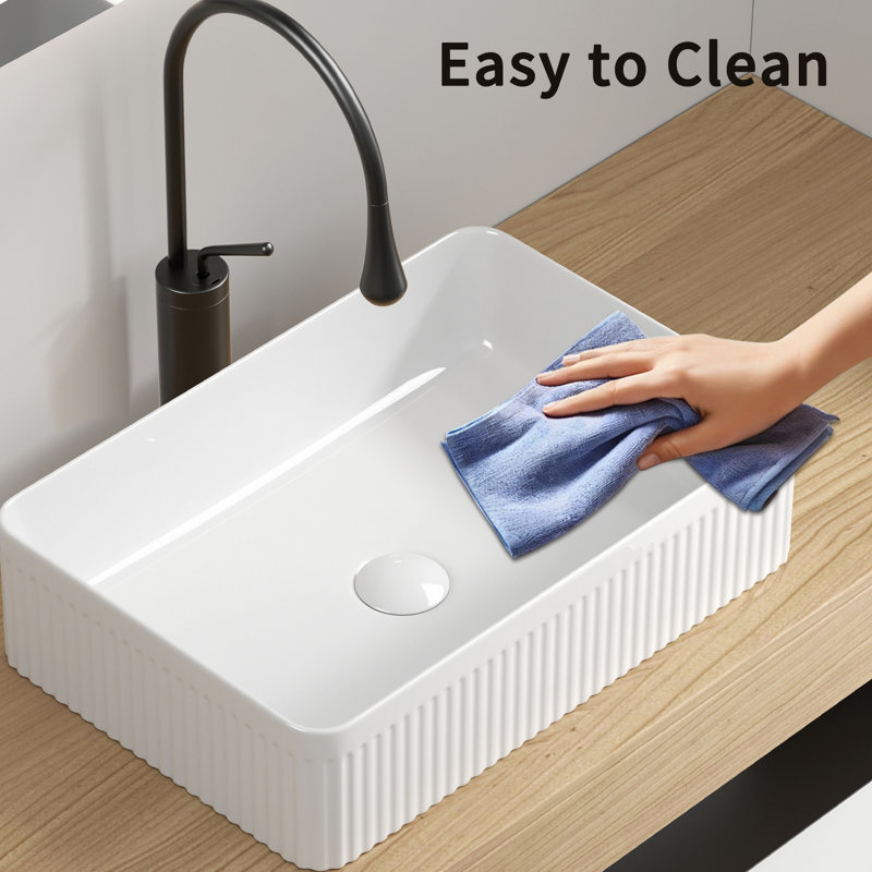 Lavabo pour salle de bain en céramique blanche - Forme rectangulaire, lavabo profond, base stable, installation simple, porcelaine de 13,2 po de largeur, 5,19 po de hauteur, comptoir, lavabo, meuble-lavabo, surface lisse, installation facile