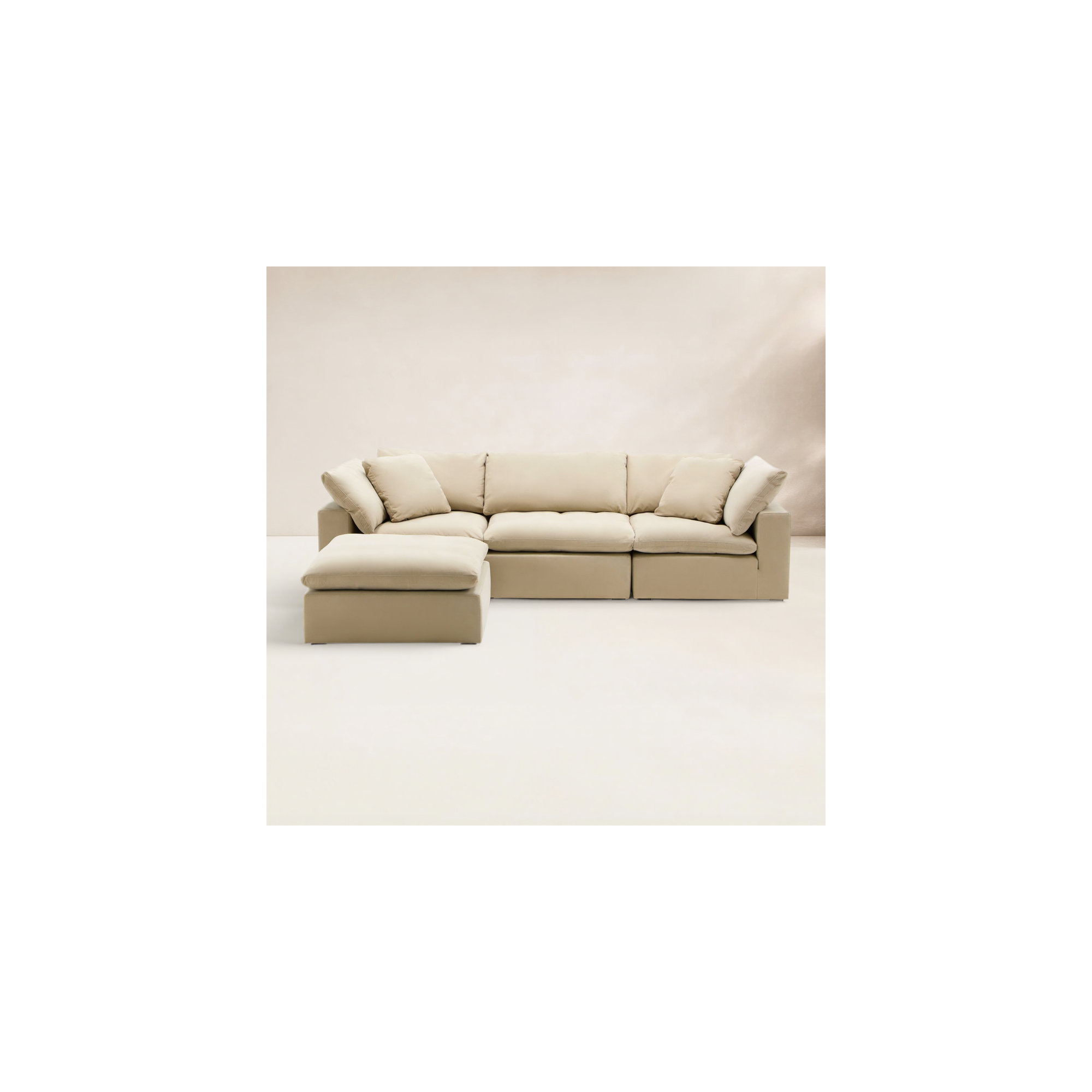 Calana Luxe Modular Sectional, 4 Piece (2 Corner, 1 Armless, 1 Ottoman), Almond Revolution Performance Fabrics