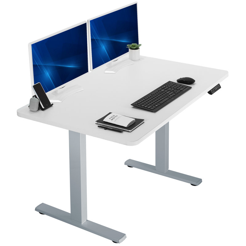 VIVO Single Motor Electric Desk with Push Button Memory Controller, 48.5" H x 48" W x 30" D, White/Gray