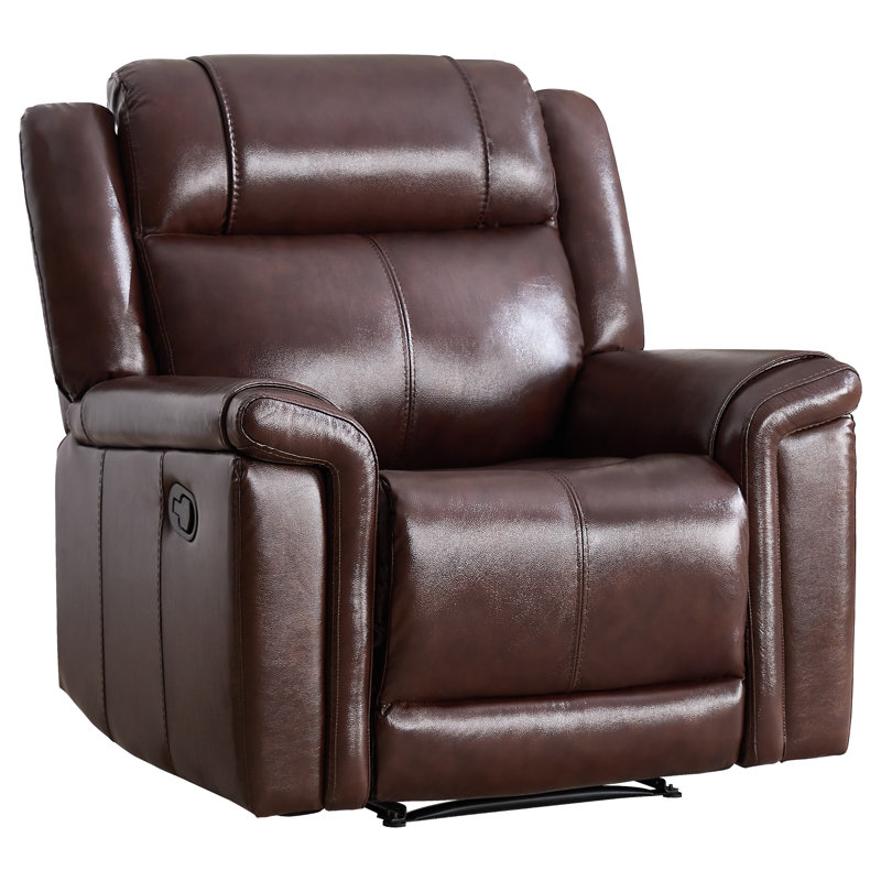 38.98'' Wide Modern Soft Breathable Standard Genuine Leather Manual Recliner Chair 