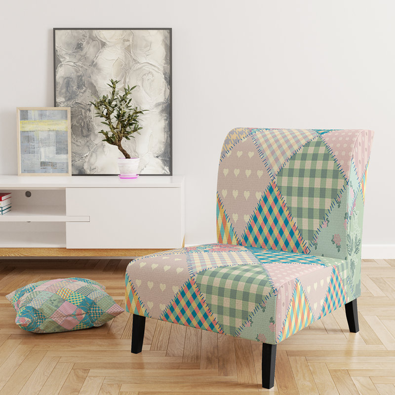 Multicolor Quilting Patchwork - Upholstered Patterned Accent Slipper Chair